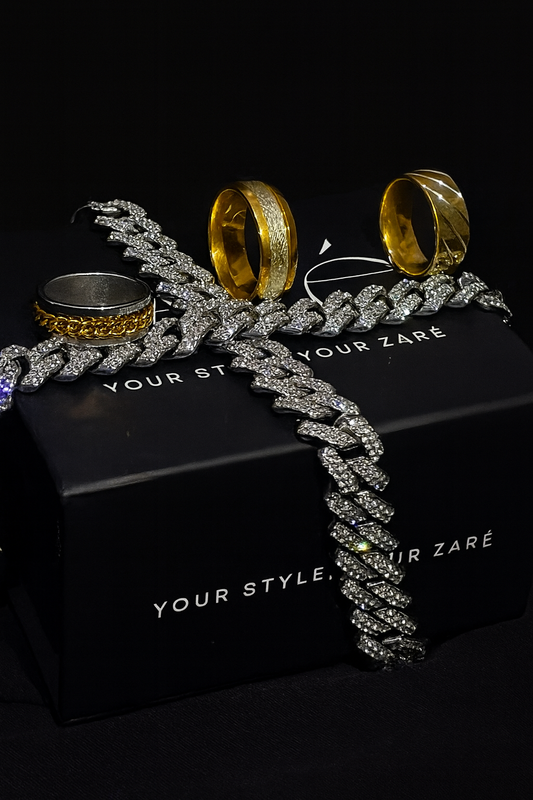 Iced out chain and rings (Pack of 4)